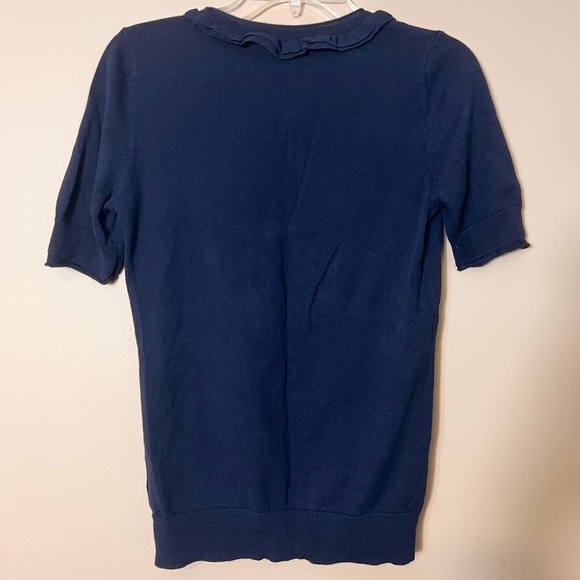 Banana Republic Cotton Ruffle Neck Short Sleeve Sweater Navy Size Small Preppy - Picture 9 of 9
